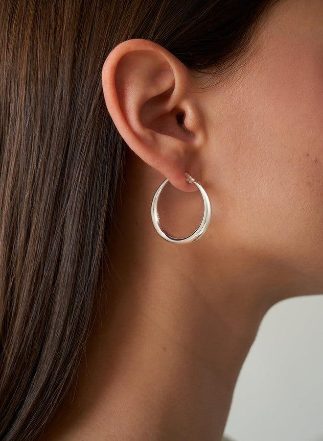 Robaice 925 Sterling Silver Plated Hoop Earrings for Women, Lightweight Hypoallergenic Hollow Circle Hoop Earrings, Fashion Jewelry for Everyday Wear and Gift for Her, 40mm - Image 4